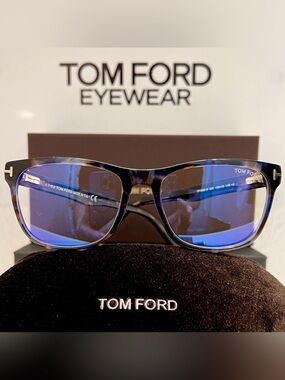 Tom Ford TF5662-B Blue Light Eyeglasses Havana/Blue Tortoise Frame